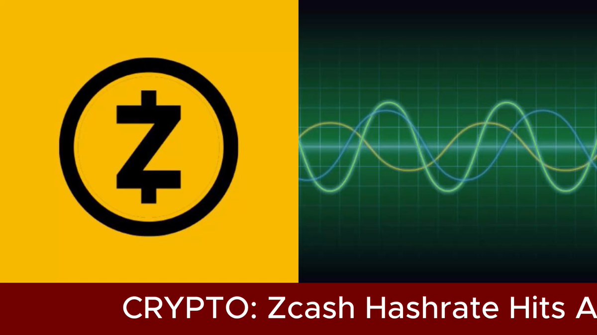 The image features two logos side by side with the text "CRYPT: Zcash Hashrate Hits A" at the top, and "ZECASH hashrate hits a record high" below the first logo. The second logo displays a wave-like pattern in green and blue colors, which is related to the concept of hashrate. This wave symbolizes the continuous increase in computing power required for mining new Bitcoins on the ZECASH network. The text "ZECASH hashrate hits a record high" emphasizes this point by highlighting the significant growth in hashrate over time.
