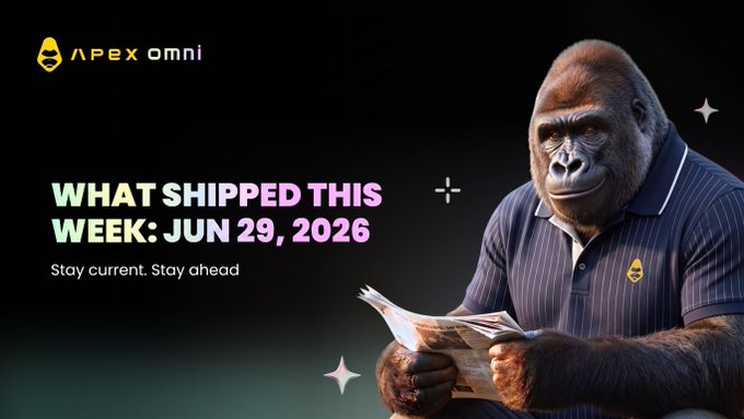APEX Omni promotional banner featuring a gorilla in a polo shirt reading a newspaper, with text reading 'WHAT SHIPPED THIS WEEK: JUN 29, 2026 - Stay current. Stay ahead.'