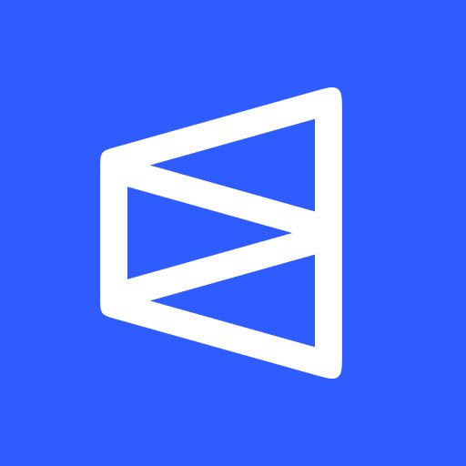 The Polymarket logo, a white geometric symbol resembling a stylized "M" or play button, displayed on a solid blue background.