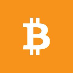 The Bitcoin logo, a white stylized 'B' symbol, displayed on a solid orange background.