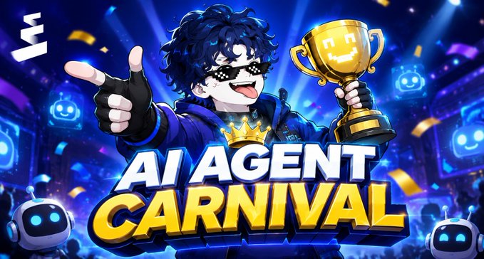 Promotional banner for the "AI Agent Carnival" campaign on the Pharos Testnet, featuring a pixel-shielded anime character holding a trophy alongside a smiling robot, with the text "AI Agent Carnival" displayed prominently to celebrate Pharos's 1-year anniversary and a 125,000 $PROS reward pool.