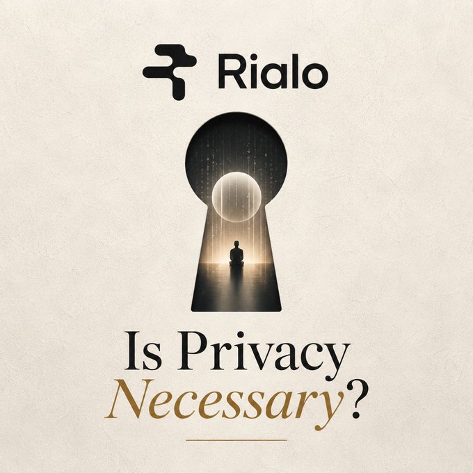 A graphic for 'Rialo' with a stylized logo and keyhole image showing a figure looking at a sphere, asking the question 'Is Privacy Necessary?'