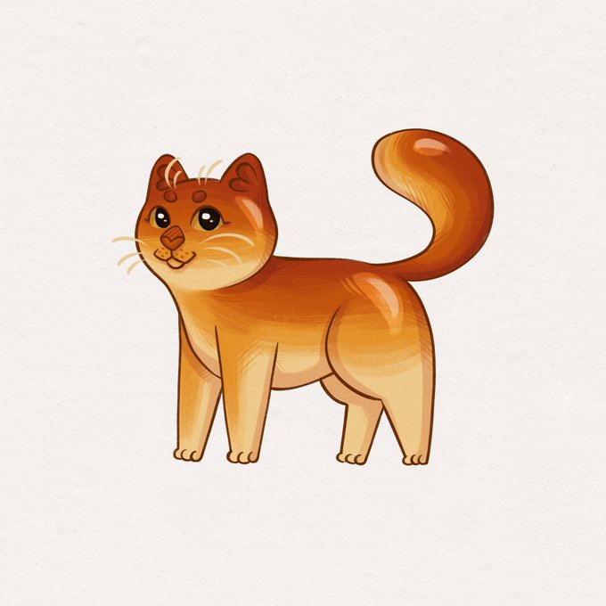 A digital illustration of an orange tabby cat standing with its tail curved upward, depicted in a cute, cartoon style on a white background.