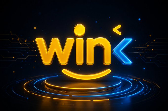 The image features a logo for a company named WINk Link that specializes in improving Oracle reliability through multi-factor node analysis. The logo consists of a yellow circle with an upward arrow pointing towards it, surrounded by blue lines. The text "WINk" is written inside this yellow circle, and the word "link" appears below it. The background of the image is black, which contrasts with the yellow and blue elements in the logo.