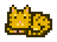 Pixel art image of a cat lying down.