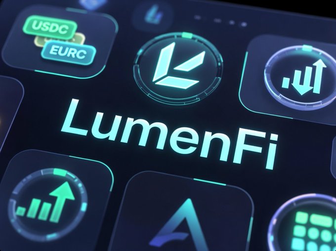 The image shows a close-up view of a phone screen with various icons, including logos for stablecoins like LumenFi and A.