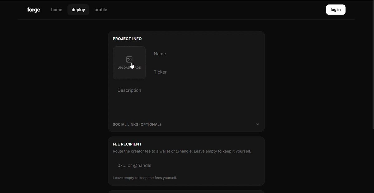 The image shows a screenshot of a website called "forge", which has a new home page with a clean, lighter design that is fully responsive on both mobile devices and desktop computers. The website's title reads "forge" and "forges", indicating its purpose as a platform for forging digital assets or tokens. There are two posts in the image: one titled "Forgelaunch.app freshUI: cleaner, lighter, fully responsive on mobile + desktop" that highlights the app's new launch feature, and another post titled "@base" which is likely related to the website's name or a specific feature of the platform. The overall layout and design of the image suggest that it was taken in response to the post about launching a token on @base.
