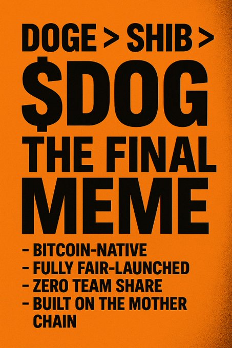 The image features an orange poster with black text, which reads "DOG $DOG THE FINAL MUTER EMBRACED BICO-NATIVE - FULLY FAIR-LOOKED ZERO TEAM SHARE - BUILT ON THE MOTHER CHAIN". The poster is promoting Bitcoin and the meme about dogs.
