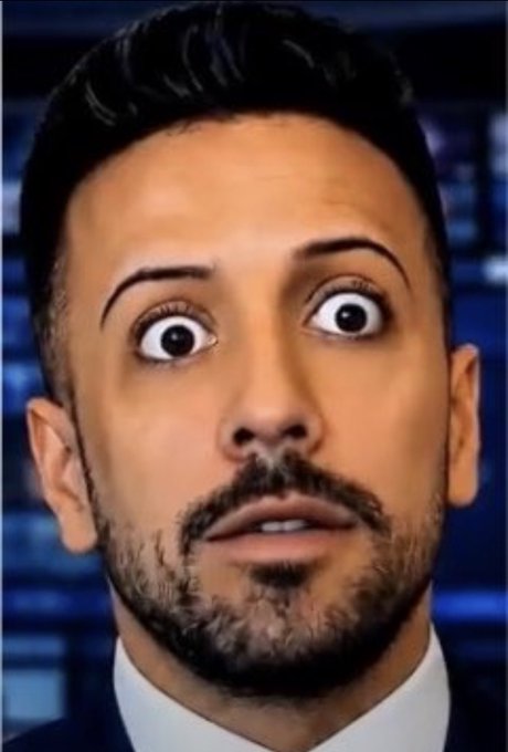 A man with wide, exaggerated eyes and a beard displays a shocked expression against a dark blue studio background. The image appears to amplify the post's excitement about the stock tickers $TBB, using his stunned look to convey strong bullish sentiment.
