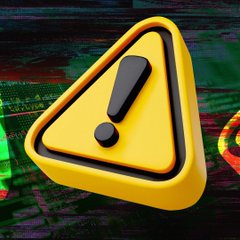 A bold yellow warning triangle with an exclamation mark stands against a backdrop of green digital code, symbolizing the cybersecurity alert described in the post about hackers exploiting a flaw in Apple's screen sharing feature to hijack Macs and mine Monero. The image visually reinforces the warning about the security vulnerability and the need for users to update their systems.