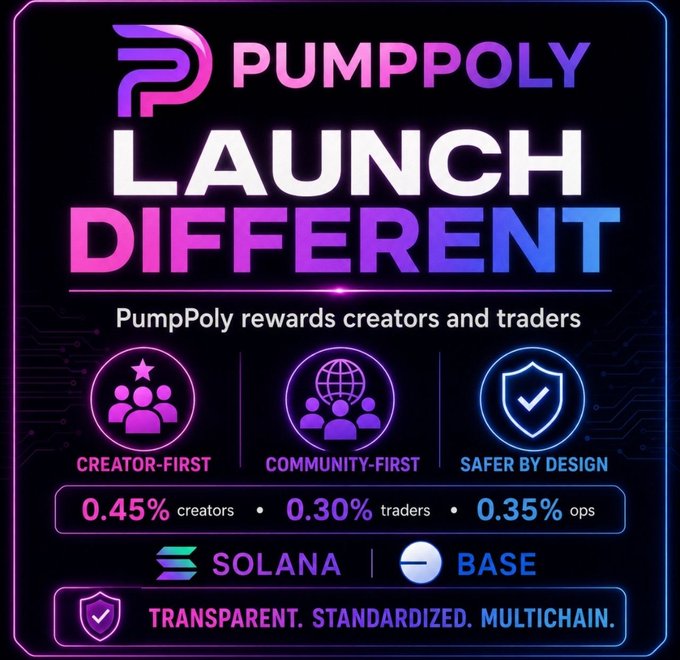 The image features a banner with text on it, which says "New and different Why should only launchpads profit? PumpPoly shares the rewards. Mainnet in 3 days. #PumpPoly PumpPoly.