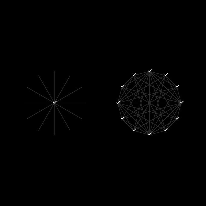 The image contrasts two network structures: on the left, a centralized hub-and-spoke model where all connections route through a single point (representing traditional banks), and on the right, a fully distributed mesh network with multiple interconnected nodes (representing decentralized blockchains). This visual dichotomy illustrates the fundamental architectural difference between centralized banking systems and decentralized blockchain technology.