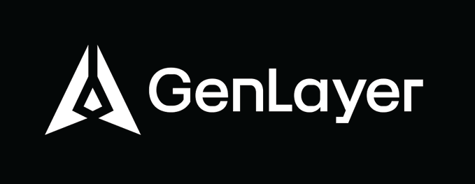 The image features a logo for GenLayer, which is a company that specializes in creating blockchain solutions. The logo consists of an arrow pointing upwards with the word "Gen" written below it. The text "Gen Layer" is also present on the logo. The background color of the logo is black and white.