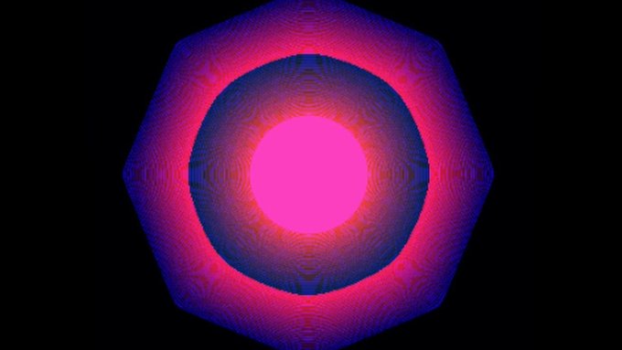 A vibrant hexagonal emblem with a glowing magenta core surrounded by concentric neon rings sits against a black background, evoking a digital portal or energy source symbolizing the launch of an "NFT supercycle" and "Great Reset" moment. The radiating light and geometric framing suggest a transformative, crypto-forward aesthetic aligned with the post's call to join a new financial era.