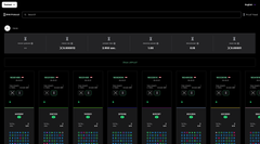 A dark-themed digital audio workstation or audio mixing console interface showing multiple channels or tracks with level meters, waveforms, and parameter knobs, displayed on a screen.