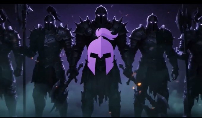 A purple Spartan helmet logo is overlaid on a dark, atmospheric image of four armored warriors with glowing eyes and spiked helmets, evoking the fierce "Black Bull" theme mentioned in the post. The menacing gladiators visually reinforce the competitive, battle-ready tone of the $ANSEM giveaway announcement, where top 5 leaderboard players will split $1,000 in prizes.
