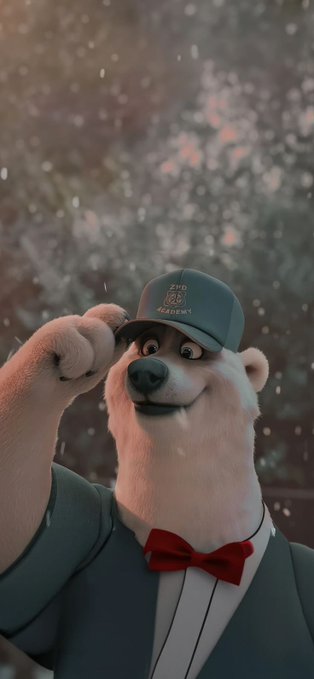 An animated polar bear wearing a red bow tie and a blue delivery cap with 'Mr. Manners' logo tips its hat in a snowy scene with soft pink lighting.