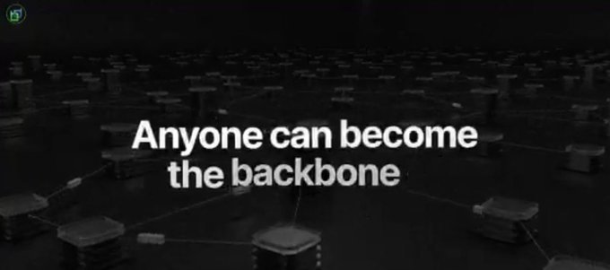 A graphic shows a network diagram of connected nodes with the white text 'Anyone can become the backbone' overlaid in the center.