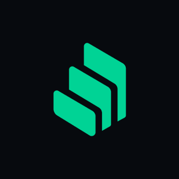 A minimalist logo featuring three stacked, angled green rectangular shapes resembling layered cards or documents on a solid black background.