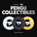 A black penguin figurine sits next to a white penguin figurine, both resting against a black background. The penguins are encased within a vibrant circle of three different colors - blue, yellow, and silver. Above them, there is text that reads "Pengu Card holders, this is your moment! Every spend with your @KASTxyz Pengu Card unlocks a @pudgypenguins collectible: $10 → Standard $100 → Black $1000 → Gold Collect them all. Spend by July 7th". The penguin figurines are arranged diagonally within the circle, creating an interesting visual effect and reinforcing the idea that these figurines represent valuable collectibles to the Penguin Card holders.