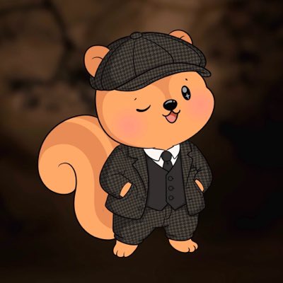 A cartoon squirrel character wearing a detective-style outfit with a deerstalker hat and gray suit.