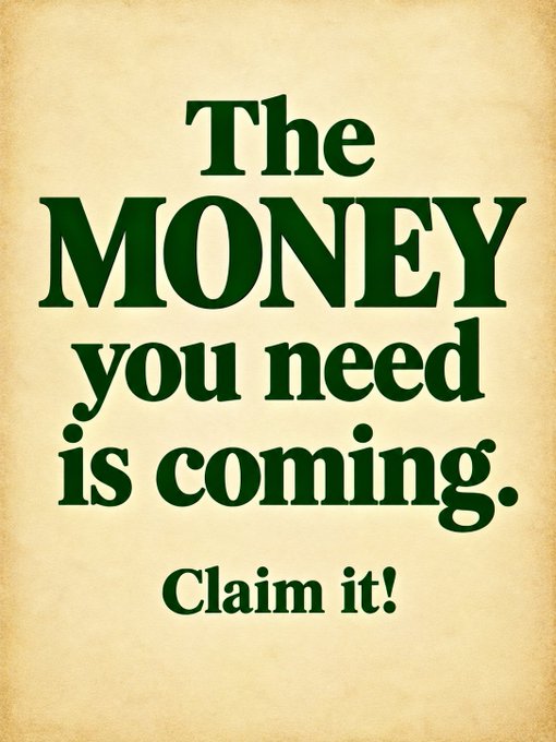 An inspirational quote graphic with a vintage paper background displays the text 'The MONEY you need is coming. Claim it!' in dark green lettering.