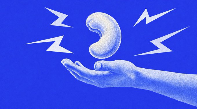 A blue and white illustration showing a hand holding a floating question mark surrounded by lightning bolts against a bright blue background.