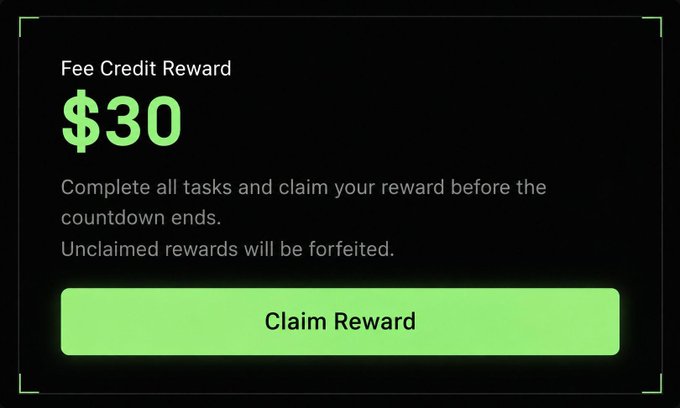A digital pop-up offering a '$30 Fee Credit Reward' with instructions to claim it before the countdown ends, featuring a green 'Claim Reward' button.