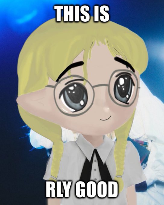 A meme featuring an anime-style character with large eyes and blonde hair, overlaid with the text 'THIS IS RLY GOOD'.