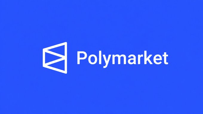 The image features a blue background with white text that reads "POLYMARKET". The text is centered, making it easy to read and understand. The image also includes an arrow pointing towards the word "POLYMARKET", which further emphasizes its importance in the context of the post.