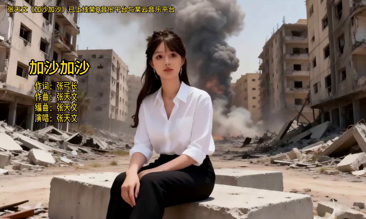 The image features a woman sitting on a concrete block, with buildings behind her that appear to be in ruins or destroyed. The scene suggests that she might have been involved in an incident or event related to these buildings. The post includes Chinese text, which could indicate that this is a foreign-language account of the situation.