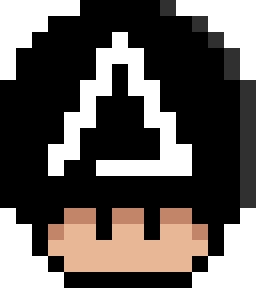 A pixel-art icon depicting a character with black hair and a brown face/lower section outlined in gray against a white background.