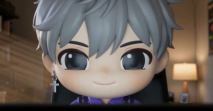 A chibi-style avatar with silver hair, large expressive eyes, and a cross earring smiles warmly against a cozy, blurred indoor background with a glowing lamp. The stylized, animated appearance of the character likely serves as the personal profile representation of the excited new "GEM" celebrating their acceptance into the @0xAlphaGEMs community.
