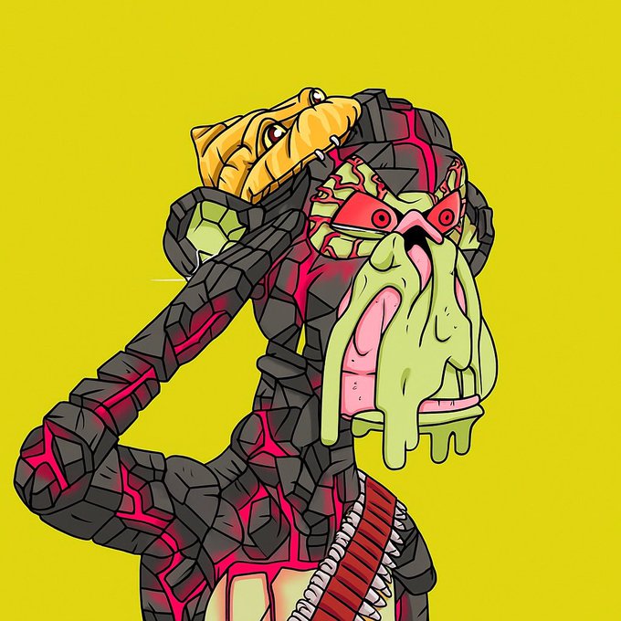 A cartoon illustration on a yellow background depicting a yellow character emerging from or being eaten by a cracked rocky creature with red magma veins, sharp teeth, and dripping green slime.