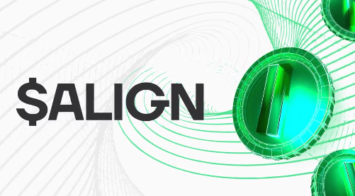 The image features a graphic with the bold text "$ALIGN" alongside a stylized green circular emblem with geometric patterns, promoting the Aligned Layer ($ALIGN) airdrop claim now open on their official site (airdrop.alignedlayer.com/claim), noting that DEX trades may experience over 10% slippage.