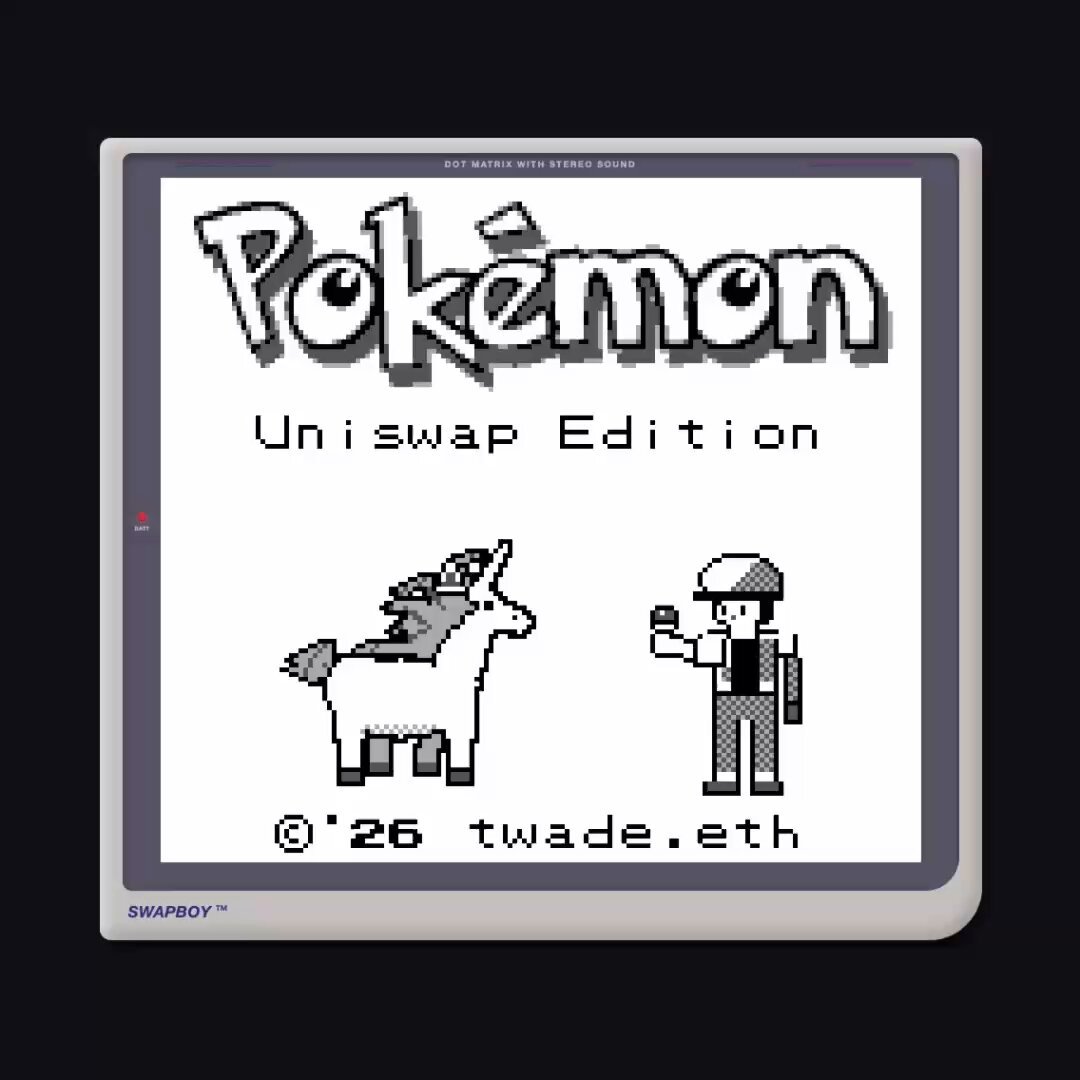 The image features a black and white poster for the Pokemon game, which includes a cartoon character of a man holding a Pokémon and an unicorn. The poster also displays the title "Pokemon Uniswap Edition" along with the text "Focus on what is in the image and how it relates to the post". This suggests that the poster is promoting the Uniswap cryptocurrency and its features, such as token swapping and the use of the Uniswap API. The overall theme of the poster seems nostalgic, reminiscent of the early days of Pokemon gaming when the game was released in Japan.
