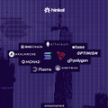 The image features a purple background with various logos and text related to cryptocurrency and blockchain technology. The main focus of the image is a logo that reads "Hinkal" along with other logos such as "NEAR Intents", "Solana", "Tron", "@hinkal_protocol", and "@hinkal_protocol". These logos are associated with different cryptocurrency exchanges, including Hinkal Pay and Hinkal Prime. The text in the image provides information about these exchanges, such as their integration with NEAR Intents for seamless cross-chain execution and the use of privacy-focused infrastructure by Hinkal.