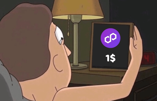 The image features a cartoon man holding up a black frame with a purple "P" logo, which has the number 1 written below it. The caption reads "Upvote if you believe MATIC will reach and surpass $1". This suggests that there is an animated video or comic strip featuring the character Patterman, who is known for his love of collecting rare coins. The post seems to be promoting a product or service related to coin collecting, possibly a coin-related app or website.
