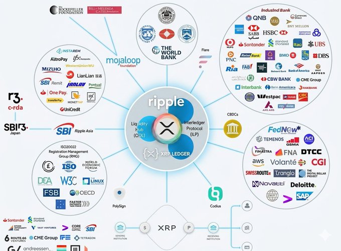 ICO Ripple logo and logos of financial institutions are displayed on a white background, accompanied by text labels for Ripple, RippleXRP, and RippleLendingClub.