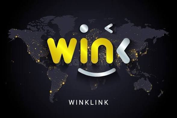 A logo for "WINKLINK" featuring stylized yellow and white letters over a dark world map illuminated with city lights.