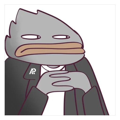 A pixel-style cartoon illustration of a gray duck character wearing a black leather jacket with an 'R' logo, arms crossed with a stern expression.