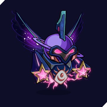 A chibi-style celestial character with a purple helmet, glowing pink star accents, and cosmic wings floats against a dark background. The image ties to the post as the avatar being showcased, raised from a Sewer Pass to become Celestial #3284 in the HV-MTL EVO2 collection.