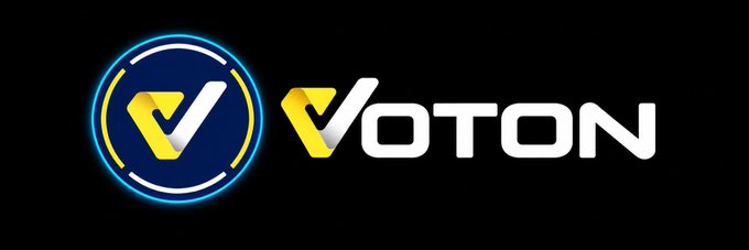 A logo features a stylized "V" in yellow and white inside a blue and yellow circular emblem next to the text "VOTON" on a black background.