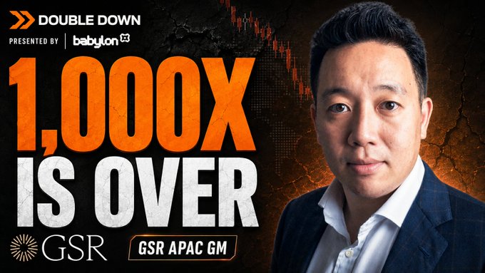 A thumbnail for an interview features a man with the text 'DOUBLE DOWN presented by babylon', '1,000x IS OVER', and 'GSR APAC GM'.