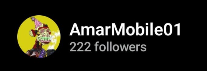 A Spotify-style profile header for 'AmarMobile01' showing 222 followers, with an avatar of a zombie-like figure in a red robe and a party hat on a yellow background.