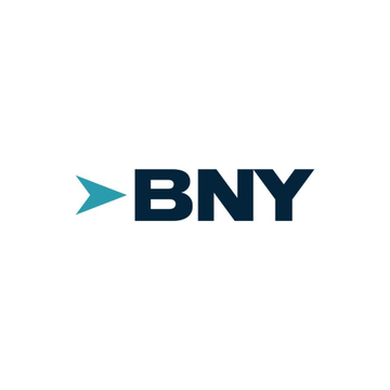 The image displays the BNY logo, featuring bold dark blue "BNY" text alongside a light blue arrow-like chevron symbol. It relates to the accompanying post about Ripple's RLUSD stablecoin custodian role at BNY Global, identifying the financial institution serving as custodian.