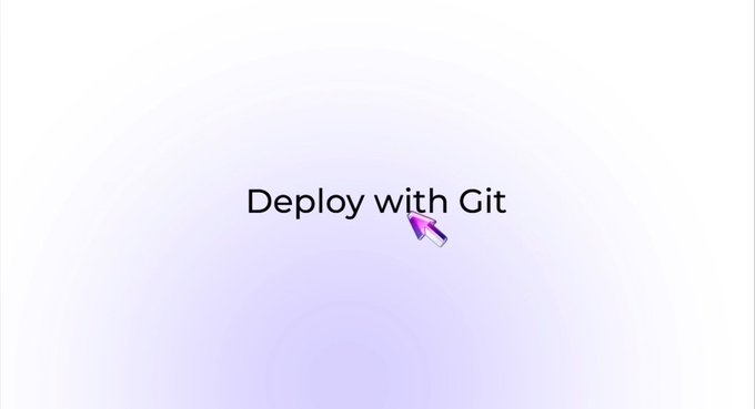 A minimalist white and purple gradient graphic reading 'Deploy with Git' with a cursor icon.