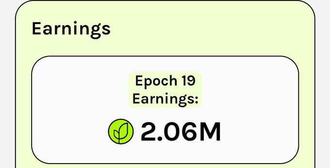 The image shows a post with a green square containing white text that reads "Empoch 19 Earnings: 2.06M". The post also includes an image of a green plant, which could be used as a logo or symbol related to the company's name or product.