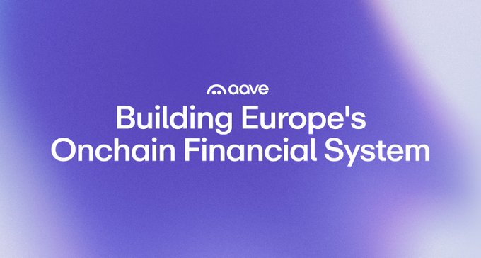 A green gradient background featuring the Aave logo and the text "Building Europe's Onchain Financial System," accompanying Aave Labs' response to the European Commission's MiCA Review Consultation on regulating crypto intermediaries, self-custody, lending returns, and euro stablecoins.