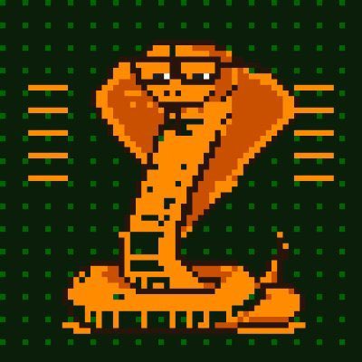 A pixel art image of an orange snake from the classic Nokia 6110 Snake game, set against a dark green dotted background, capturing the retro nostalgia referenced in the SNAKEI whitelist giveaway announcement on RobinhoodApp.